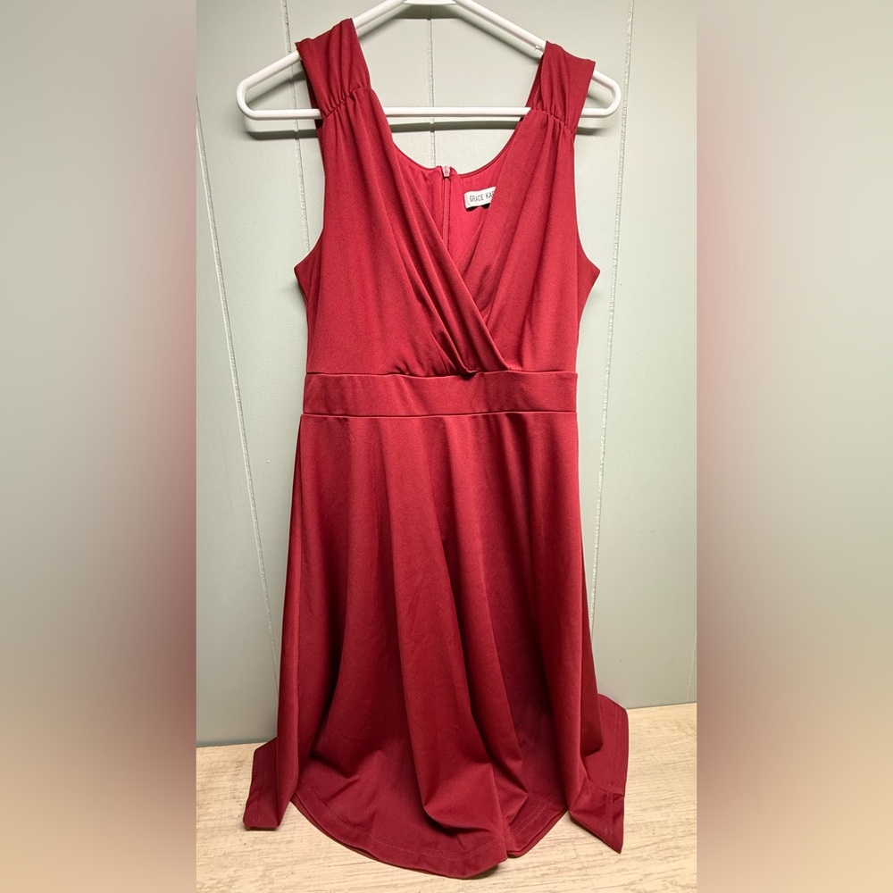 Grace Karin Sleeveless Deep Red Faux Wrap Dress